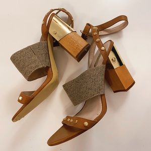 Louise et Cie Studded Kellyn Block Heel Sandals — Tan, Brown & Gold, NEVER WORN